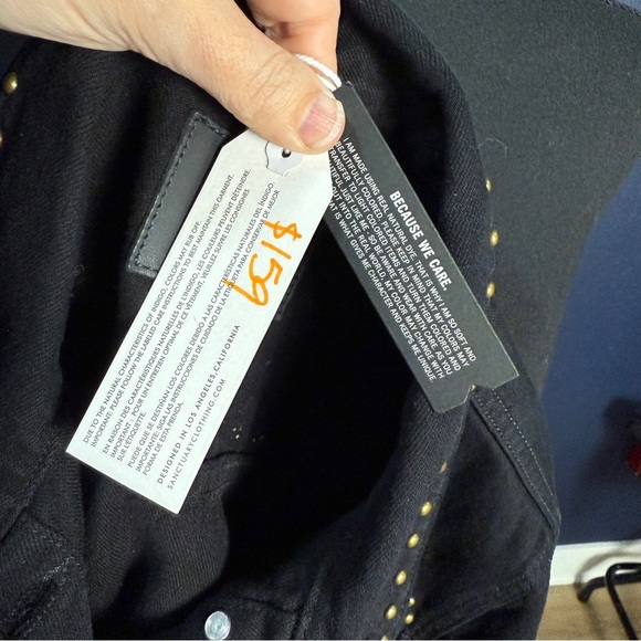 NWT Sanctuary Black Distressed Jean Jacket with Gold Rivets, Size 8 - Picture 9 of 10